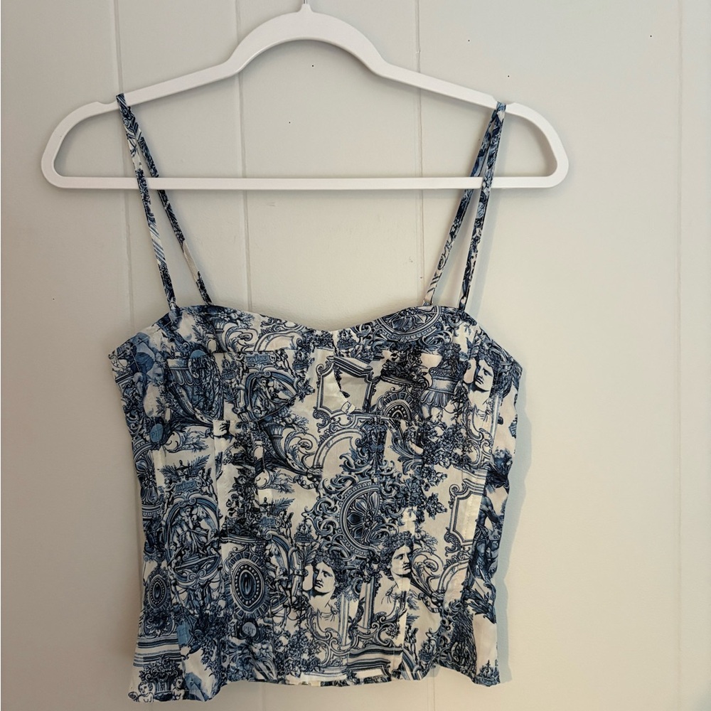 Blue and White Women's Corset Top